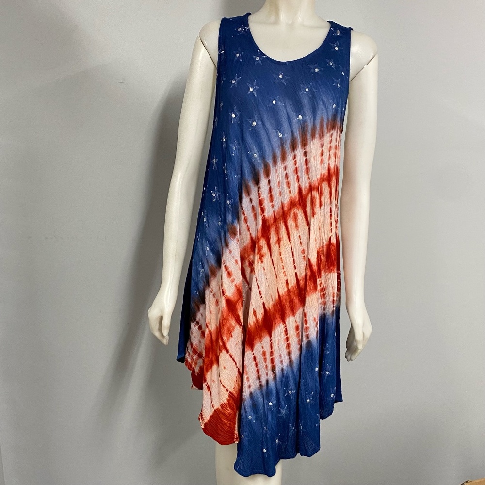 Pams Collection Tie Dye American Flag Sleeveless Dress OS